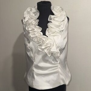 Xcapeby Joan Chem White Ruffle Neck Sleeveless‎ Size 8